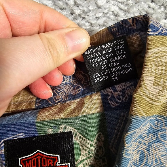 Harley Davidson Shirt Mens Medium Button Up Short Sleeve Engine Print Hawaiian - Picture 7 of 11